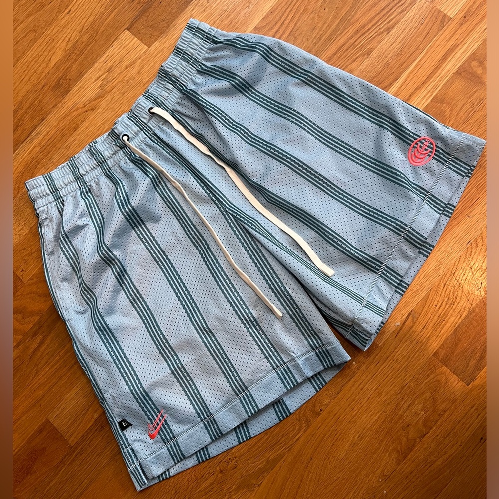 Nike Blue and Green Striped Athletic Shorts